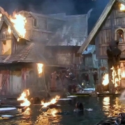 El decorado de Esgaroth, en llamas