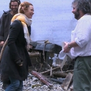 Aidan Turner, Evangeline Lilly y Peter Jackson