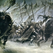 Frodo y Sam con la compañía de Orcos