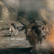 Thorin, Fili, Kili y Dwalin a la carga en carneros