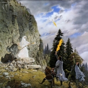 Gandalf el Blanco aparece ante Aragorn, Legolas y Gimli