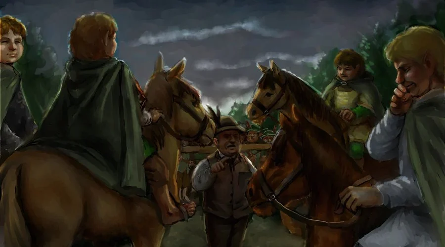 30-10-3019 Gandalf y los hobbits abandonan Bree. Tras despedirse de Gandalf, Frodo, Sam, Merry y Pippin llegan al Puente del Brandivino por la noche
