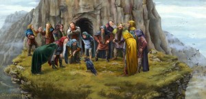 Roäc le comunica la muerte de Smaug a Bilbo y los Enanos, según Carol Emery Phenix