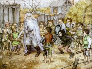 Saruman y Frodo en Hobbiton, según Inger Edelfeldt