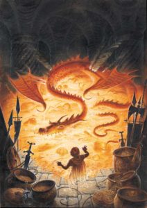Bilbo y Smaug, según David Wyatt