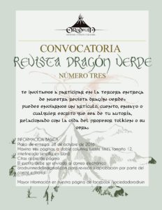 Convocatoria revista Dragón Verde de la Sociedad Tolkien Colombia Orodruin