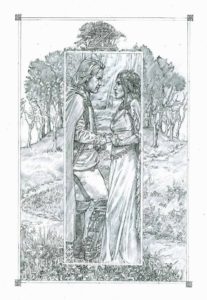 Aragorn y Arwen en Cerin Amroth, según Stephen Graham Walsh