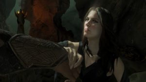 Talion y Ella-laraña en su forma humana en la Tierra Media: Sombras de Guerra