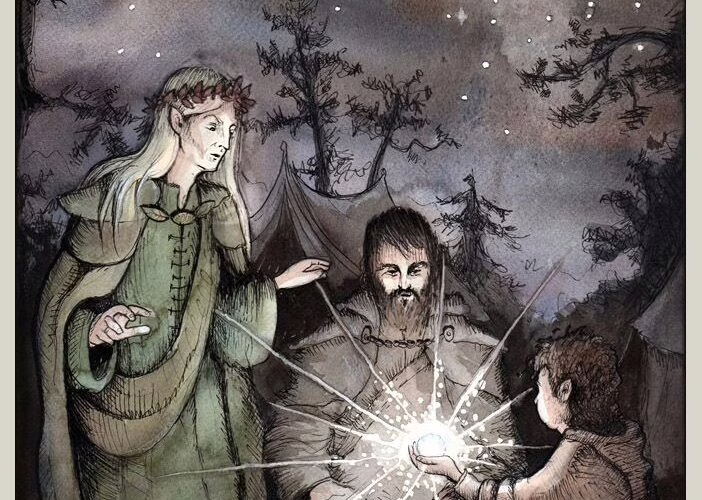 11-11-2941 Bilbo entrega la Piedra del Arca a Thranduil y Bardo