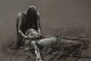 Beleg muere después de liberar a Turin Turambar (ilustración de la artista Elena Kukanova)