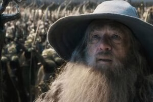 Gandalf y los Elfos ante las puertas de Erebor