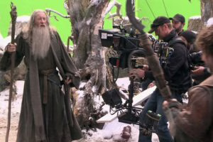 Ian McKellen rodando una escena de batalla