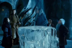 Thorin, Elrond, Bilbo, Gandalf y Balin en Rivendel