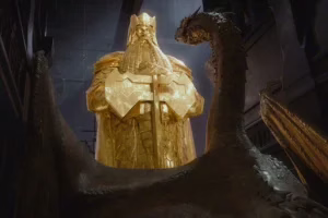 Smaug y la estatua de oro de Thrór