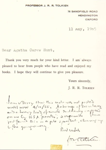 Carta a Agatha Carew Hunt