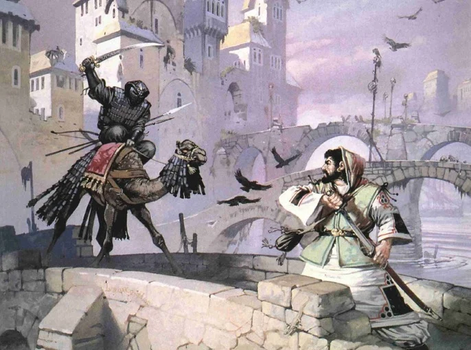 Camello de guerra retratado por Angus McBride para MERP