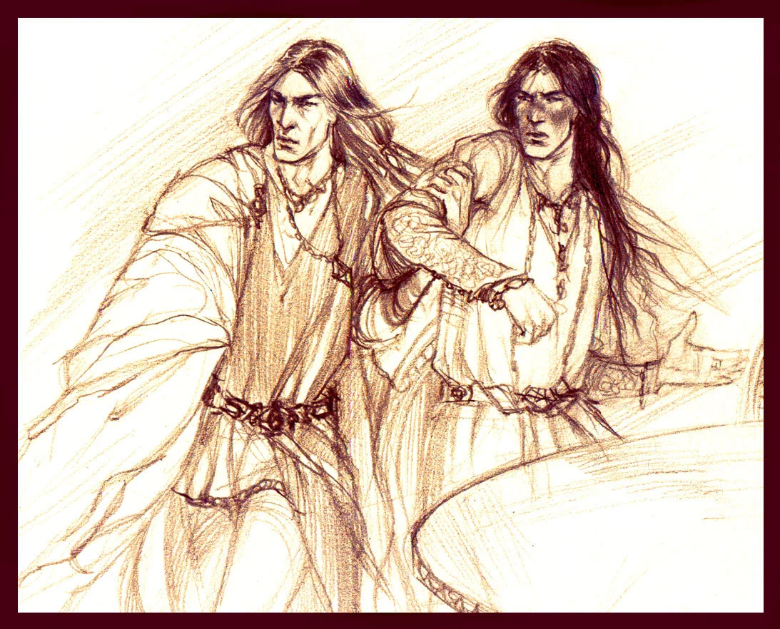 Maedhros reprende a Caranthir. Ilustración de Catherine Chmiel