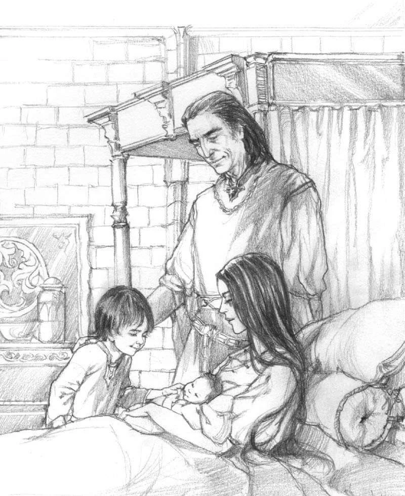 Boromir y el pequeño Faramir, ilustración de Catherine Chmiel