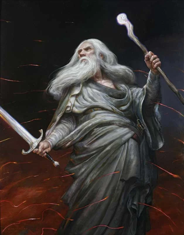 Gandalf empuñando Glamdring, obra de Donato Giancola.