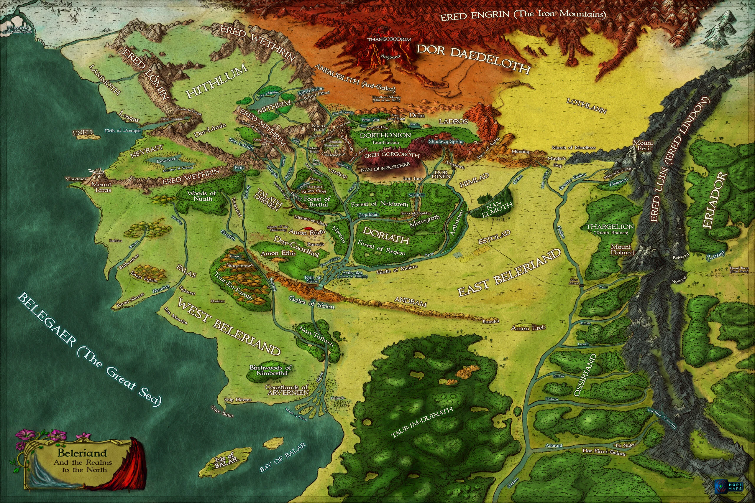 Mapa de Beleriand por Hope Maps