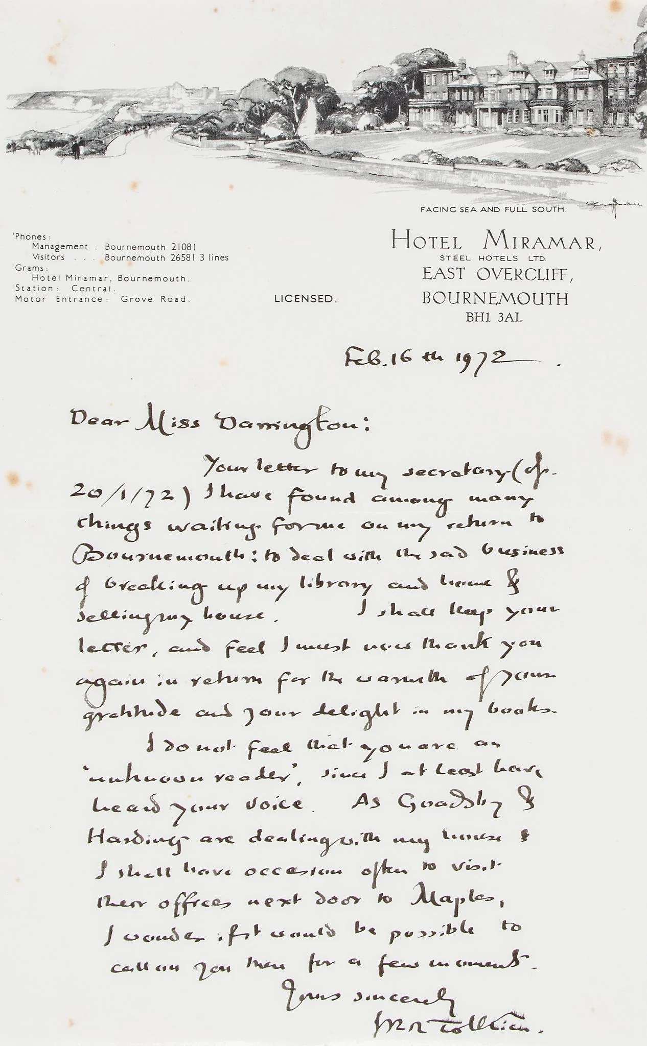 Carta a Fay Darrington (16 de febrero de 1972)