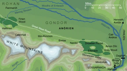 Anórien y las Montañas Blancas con las colinas de las balizas