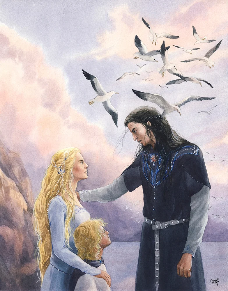 Gil-Galad e Idril con Eärendil, por Marya Filatova