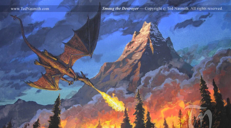 21-10-2941 Smaug arrasa la ladera de la montaña, la nave secreta y ataca la Ciudad del Lago.