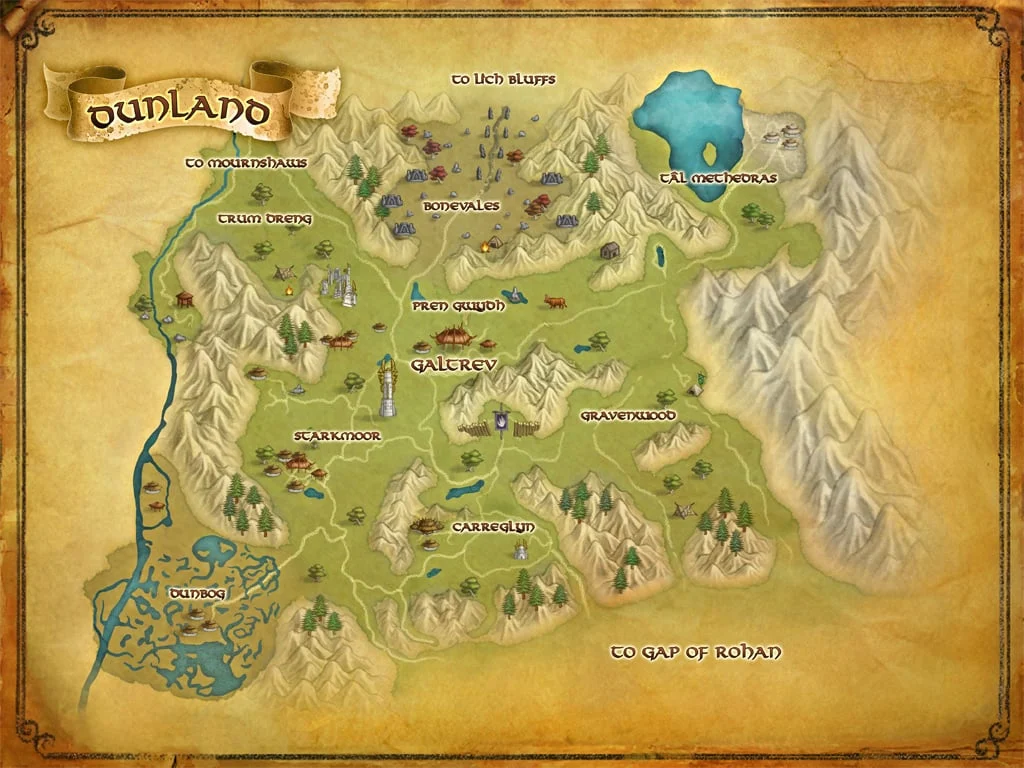 Mapa de las Tierras Brunas extraído de El Señor de los Anillos Online.