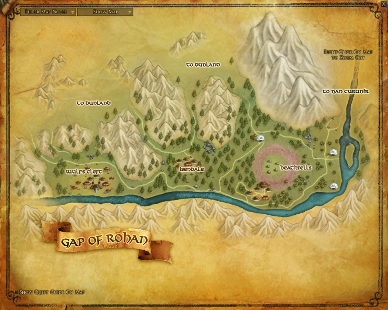 Mapa del Paso de Rohan extraído de El Señor de los Anillos Online.
