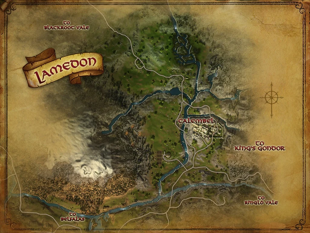 Mapa de Lamedon en «El Señor de los Anillos Online»