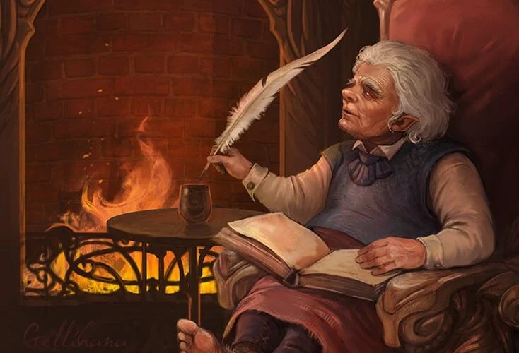04-10 Frodo, Sam, Merry y Pippin se despiden de Bilbo en Rivendel. Bilbo le entrega a Frodo el Libro Rojo y todas sus notas