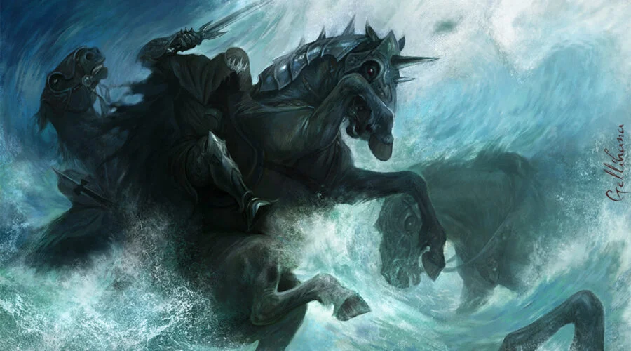 20-10-3018 Los Nazgûl alcanzan a Glorfindel, Aragorn y los hobbits antes de llegar al Vado del Bruinen.